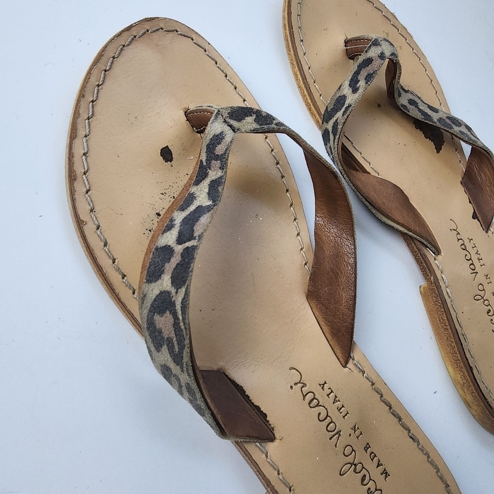 ⭐️40% Off⭐️ Niccolo Vacari  Leather Leopard Flip Flops - Picture 2 of 9